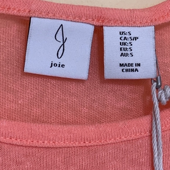 Joie | NWT Salmon Pink Cinch Shoulders Linen Blend Cap Sleeve Round Neck Top S - Picture 4 of 11